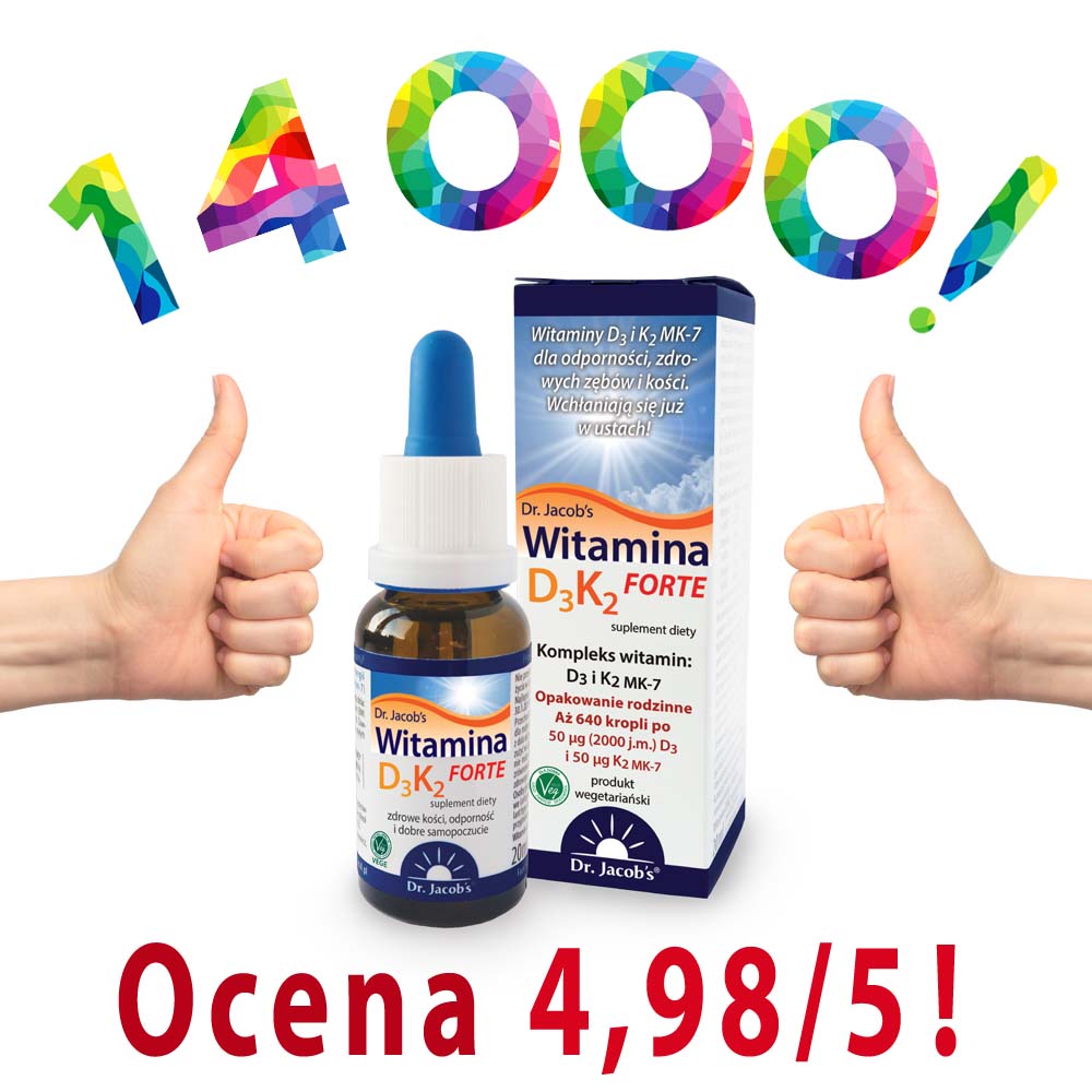 witamina D3K2 Forte Dr Jacobs oceniona na 4,98 na 5! Na podstawie 12000 ocen. Kliknij by przejść do produktu na sklepie